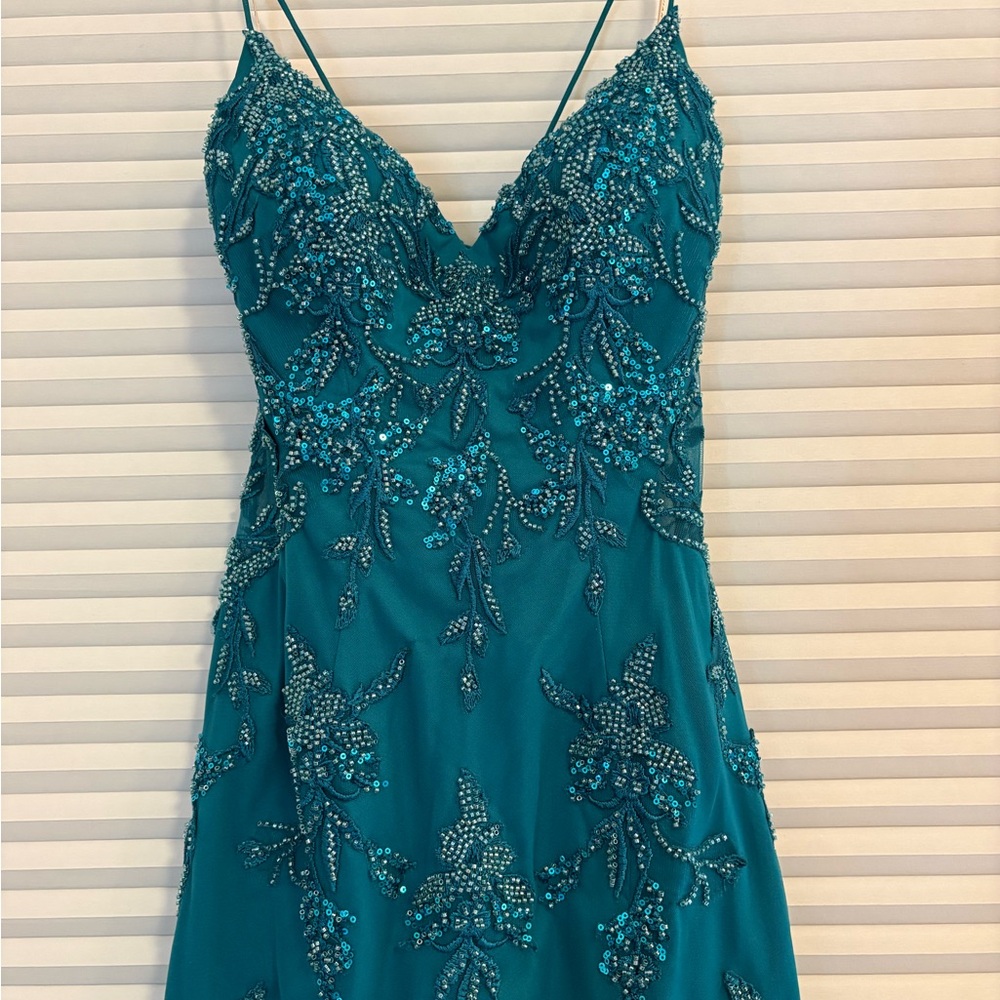 Faviana Teal Sequin Prom/Party Dress - Picture 5 of 7